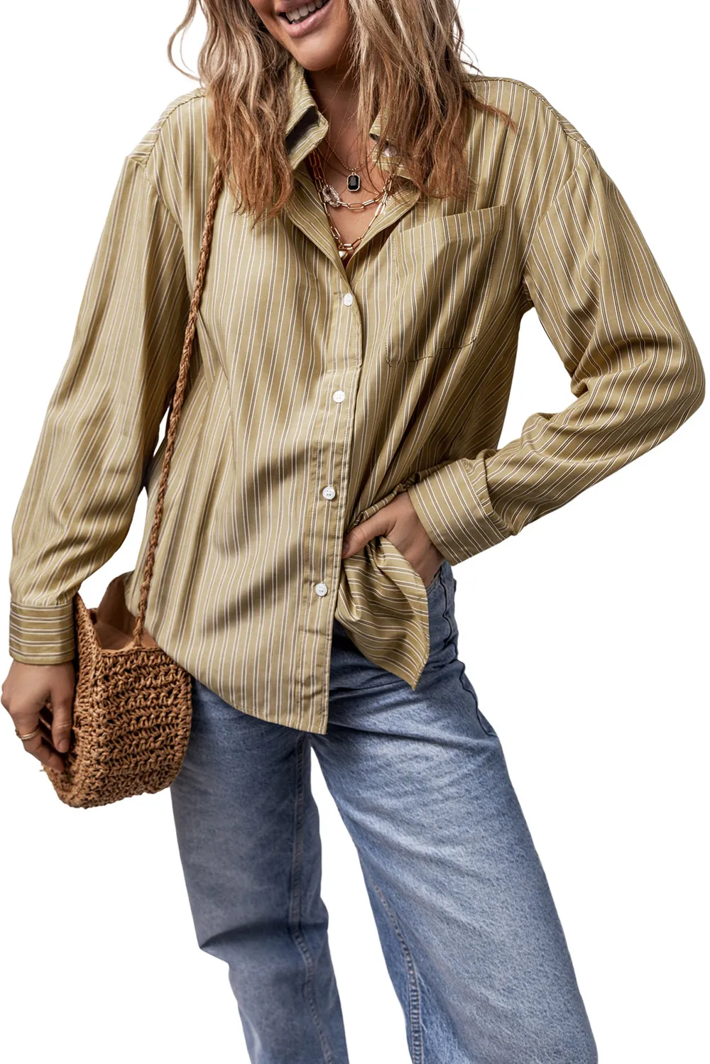 Striped Button Up Long Sleeve Shirt, image 34