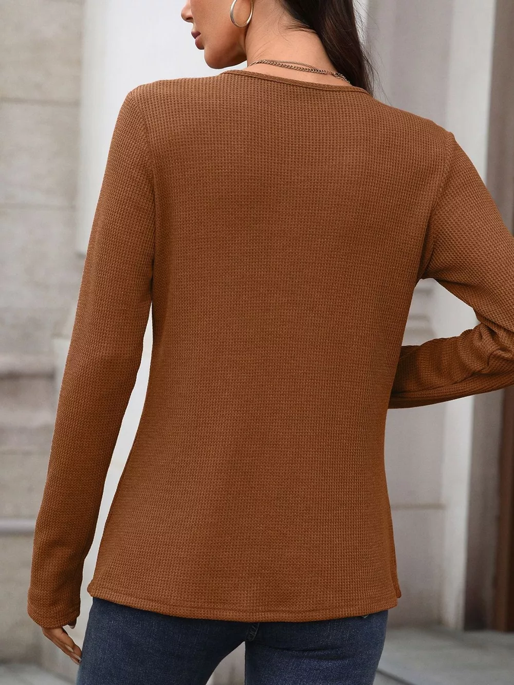Waffle Knit Long Sleeve T-Shirt, image 7