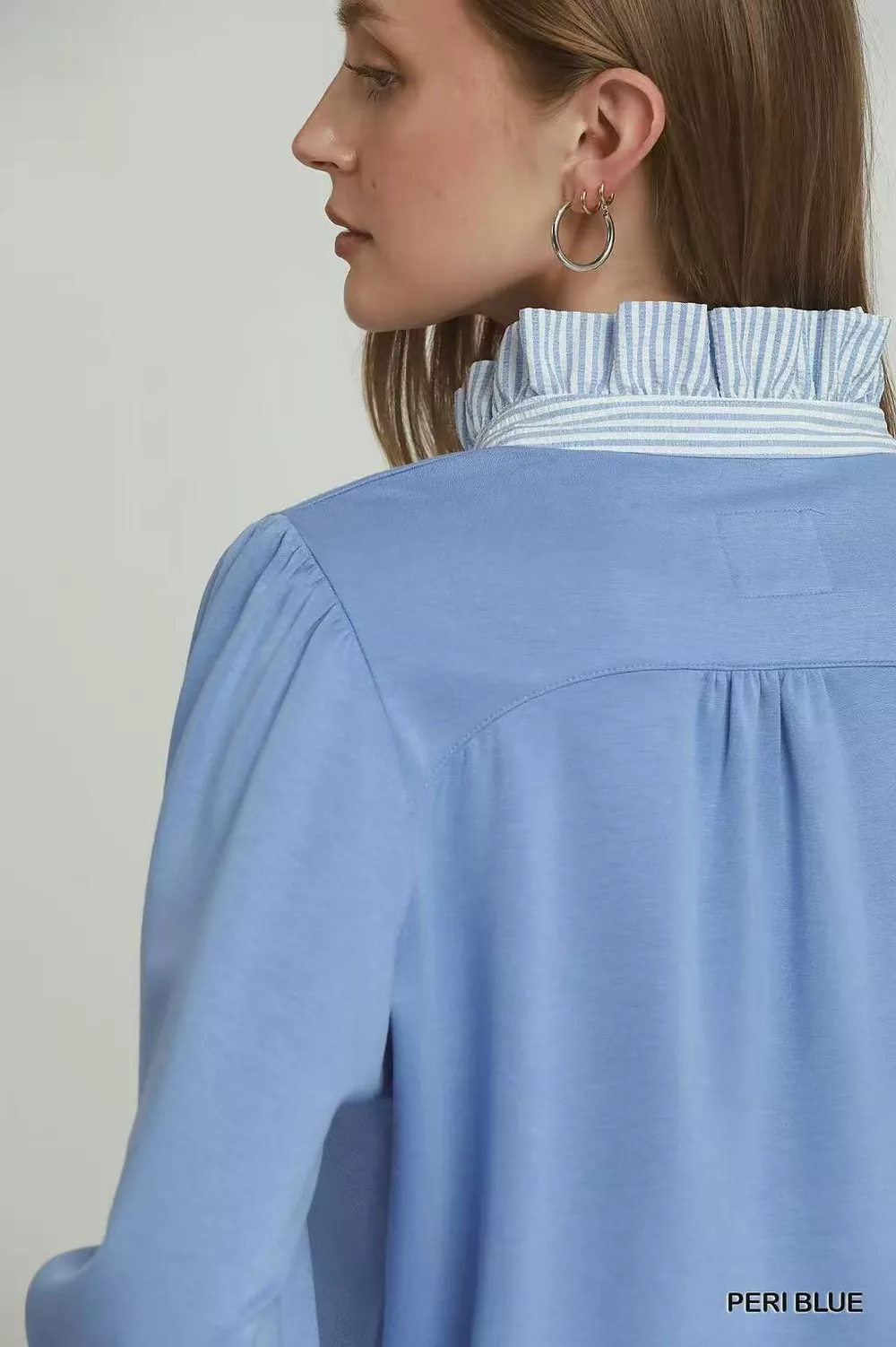 Stripe Ruffle Neck Long Sleeve Top, image 4