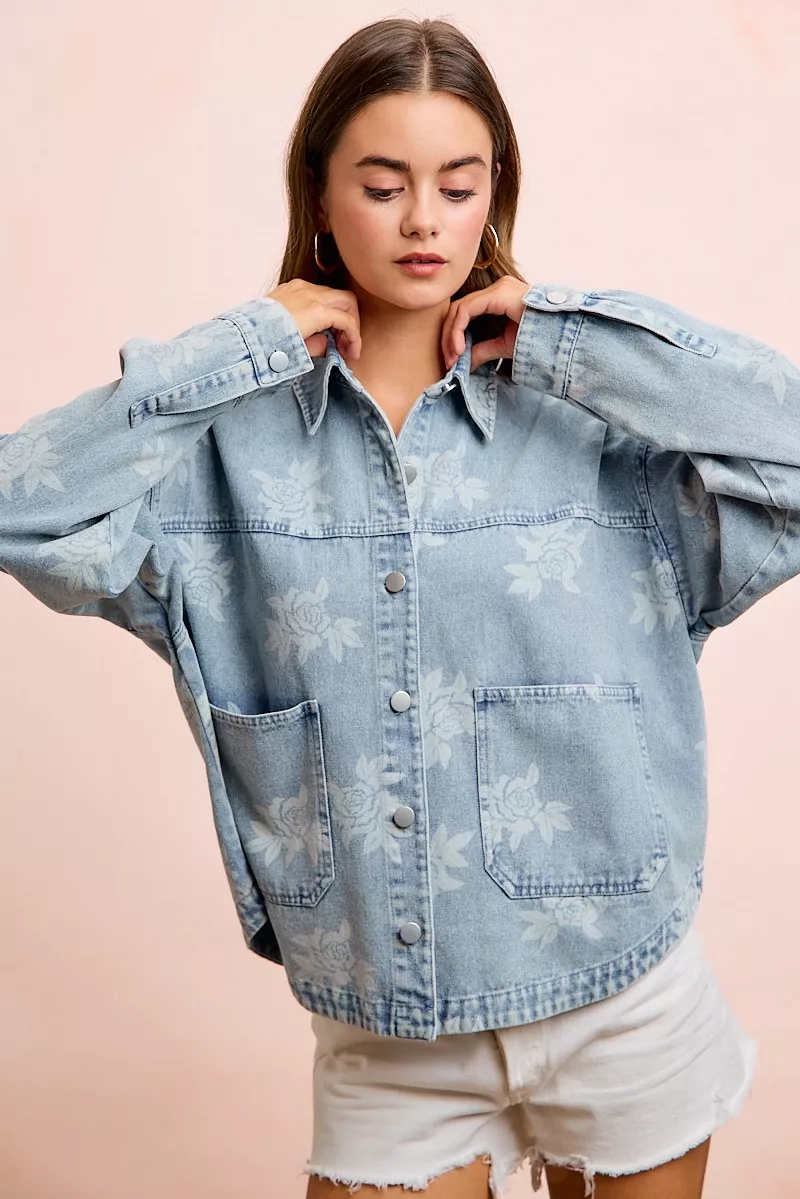 BiBi Printed Washed Denim Jacket With Pocket, image 14