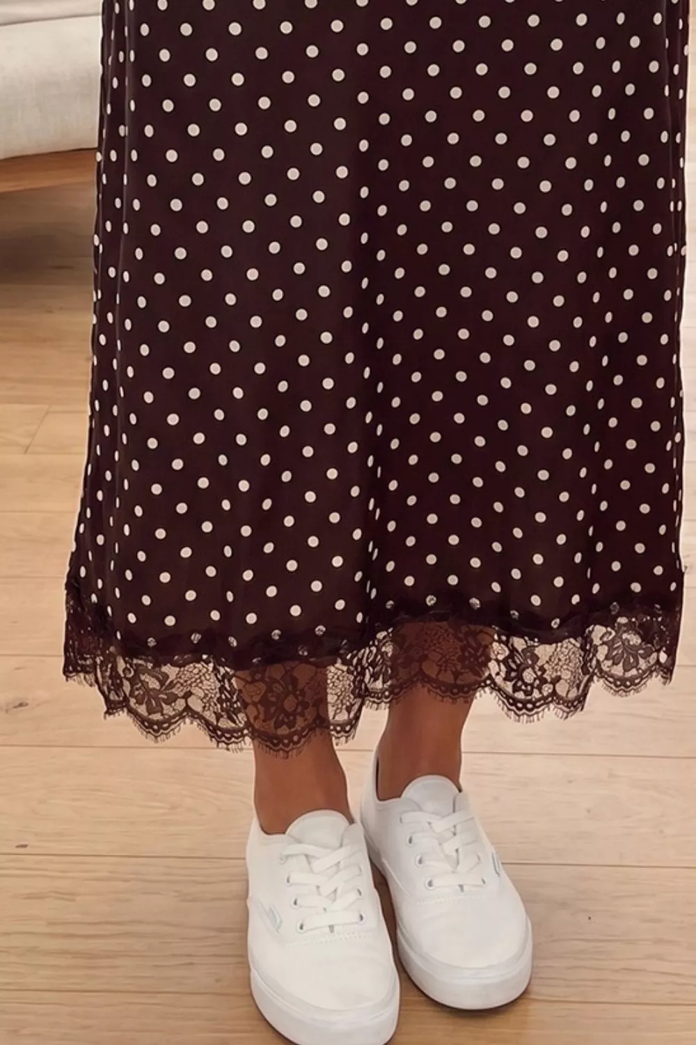 Polka Dot Lace Hem Elegant Long Shift Skirt, image 3