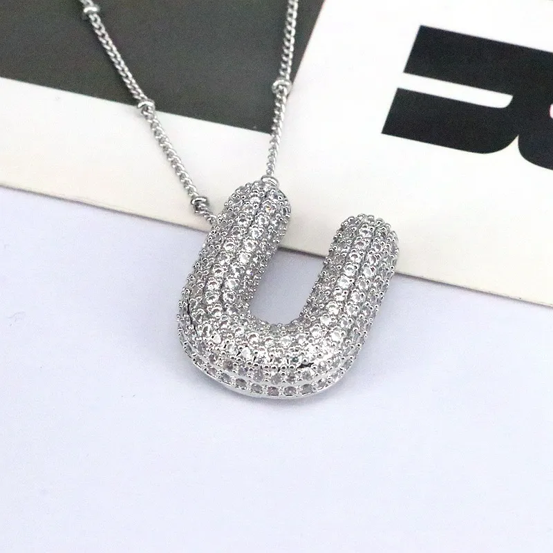 Copper Inlaid Zircon Letter Pendant Necklace, image 10