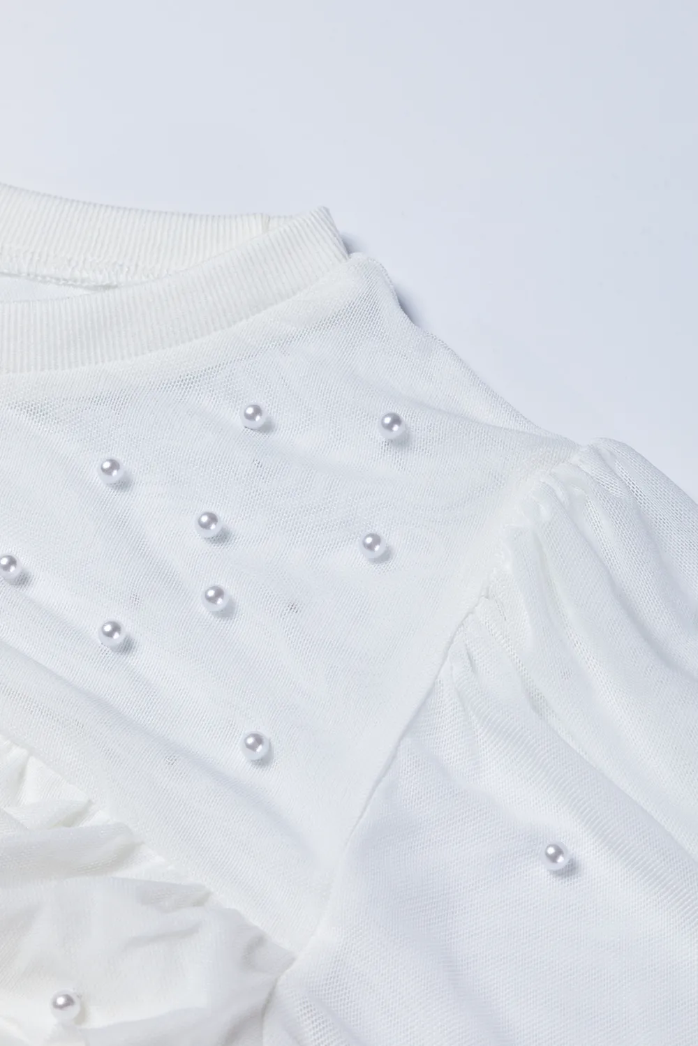 Pearl Decor Mesh Patchwork Ribbed Long Sleeve Top, image 10