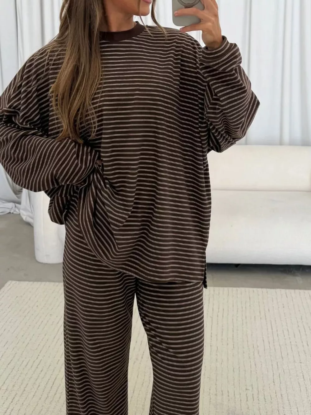Striped Long Sleeve Top and Wide Leg Pants Set, image 7