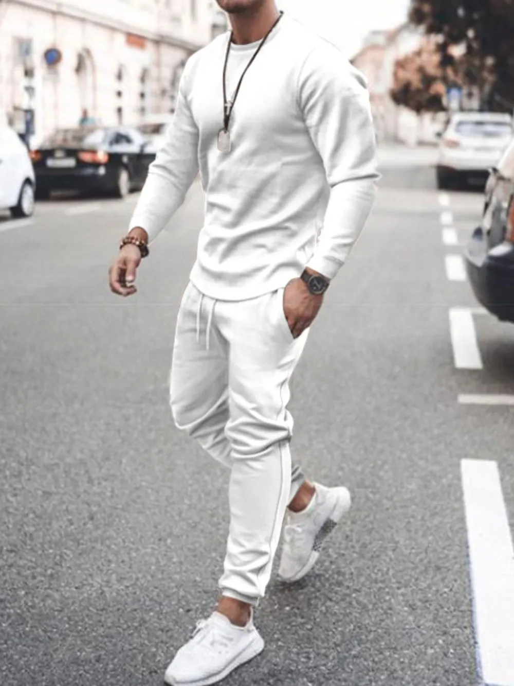 Men's Full Size Round Neck Long Sleeve Top and Pants Set Plus Size, image 4