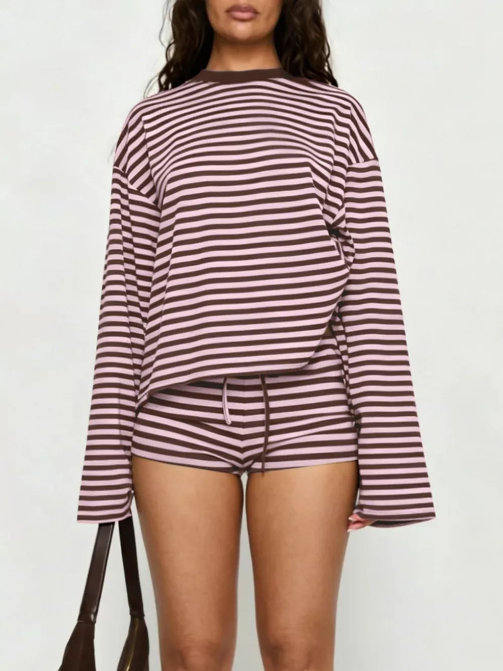 Striped Long-Sleeve Top and Shorts Set, image 10