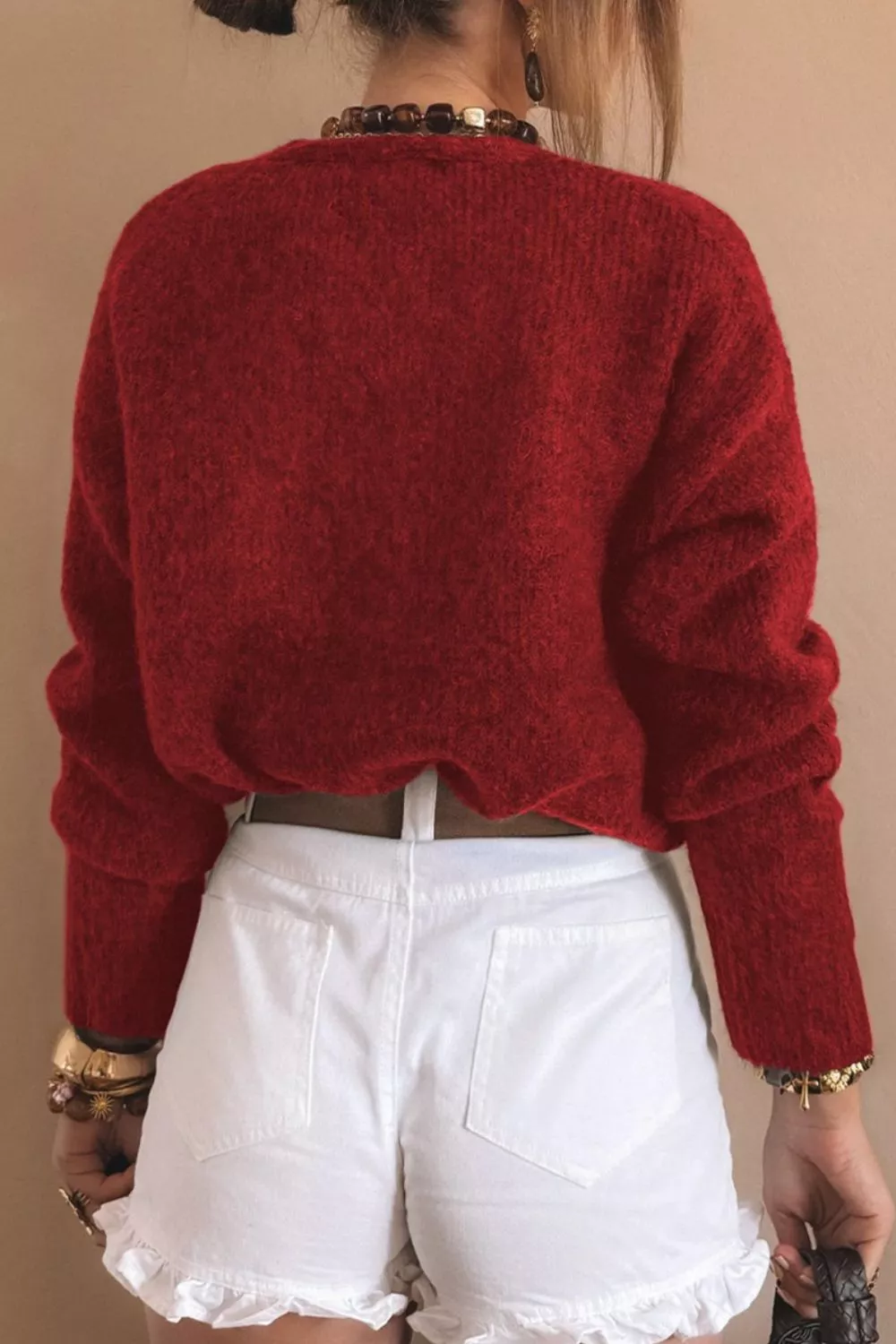 Heart Button Fuzzy Knit Cardigan, image 2