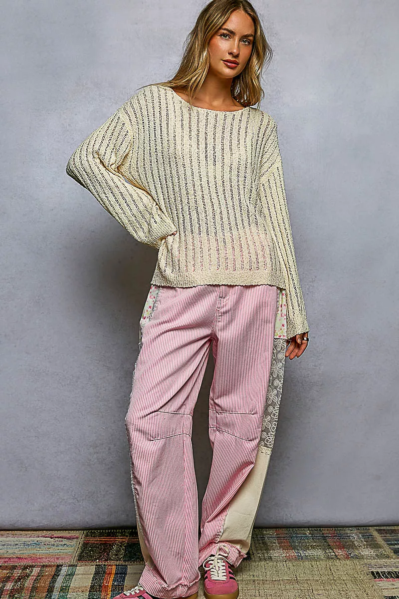 Round Neck Long Sleeve Open Weave Sweater, image 6