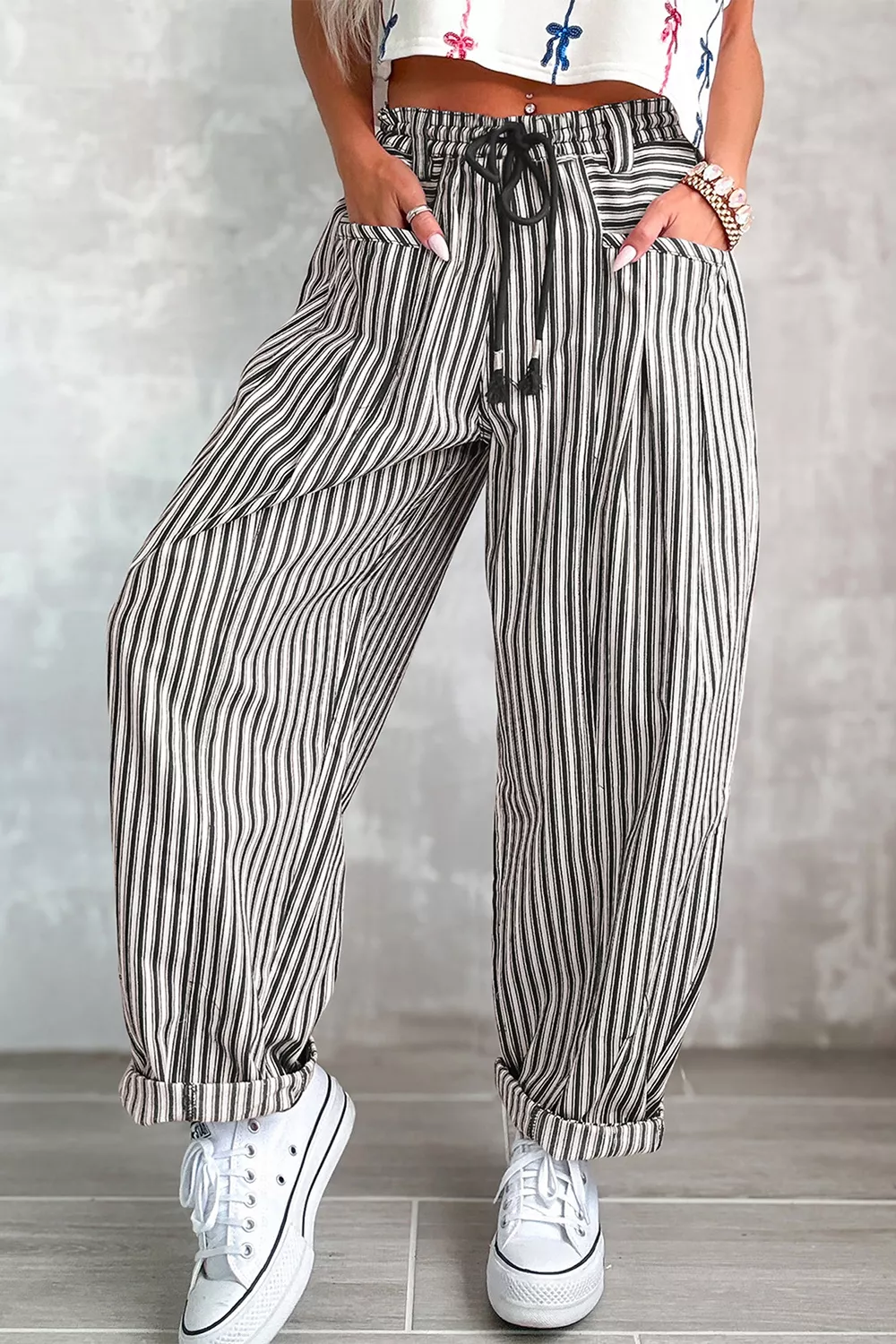 Stripe Drawstring Casual Loose Pants, image 10