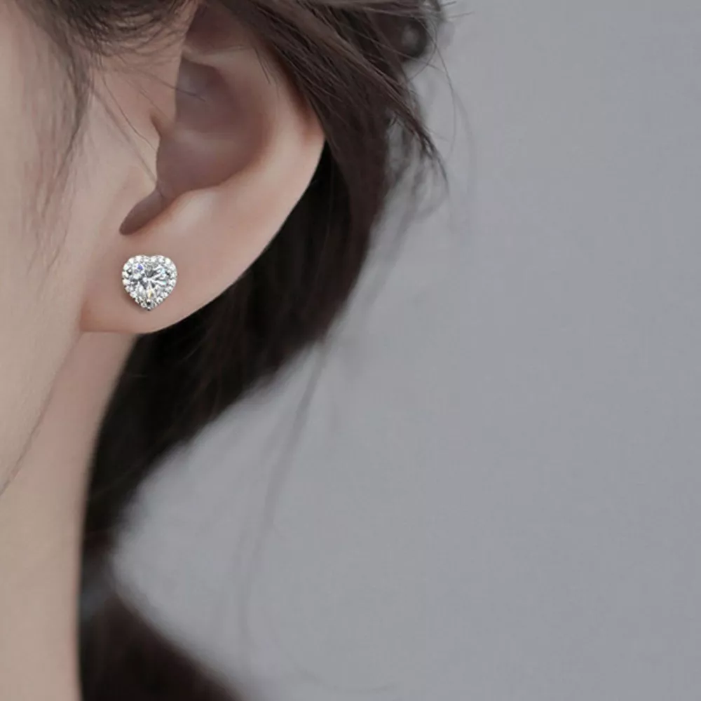 2 Carat 925 Sterling Silver Moissanite Heart Earrings, image 7