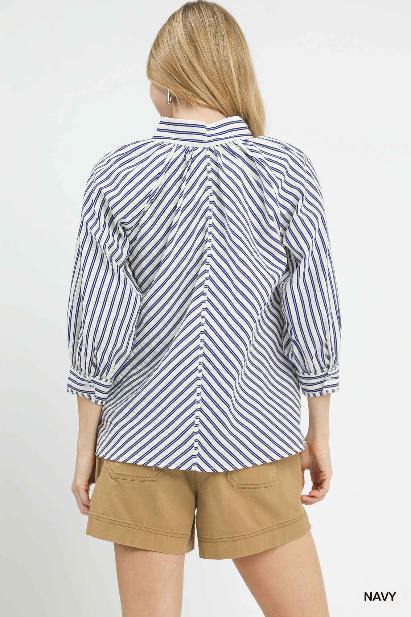 Striped V-Neck Button Down Top, image 4