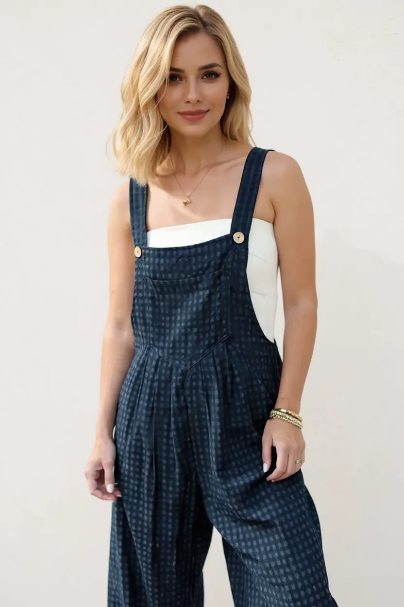 Full Size Plaid Wide Leg Overalls with Pockets, image 4