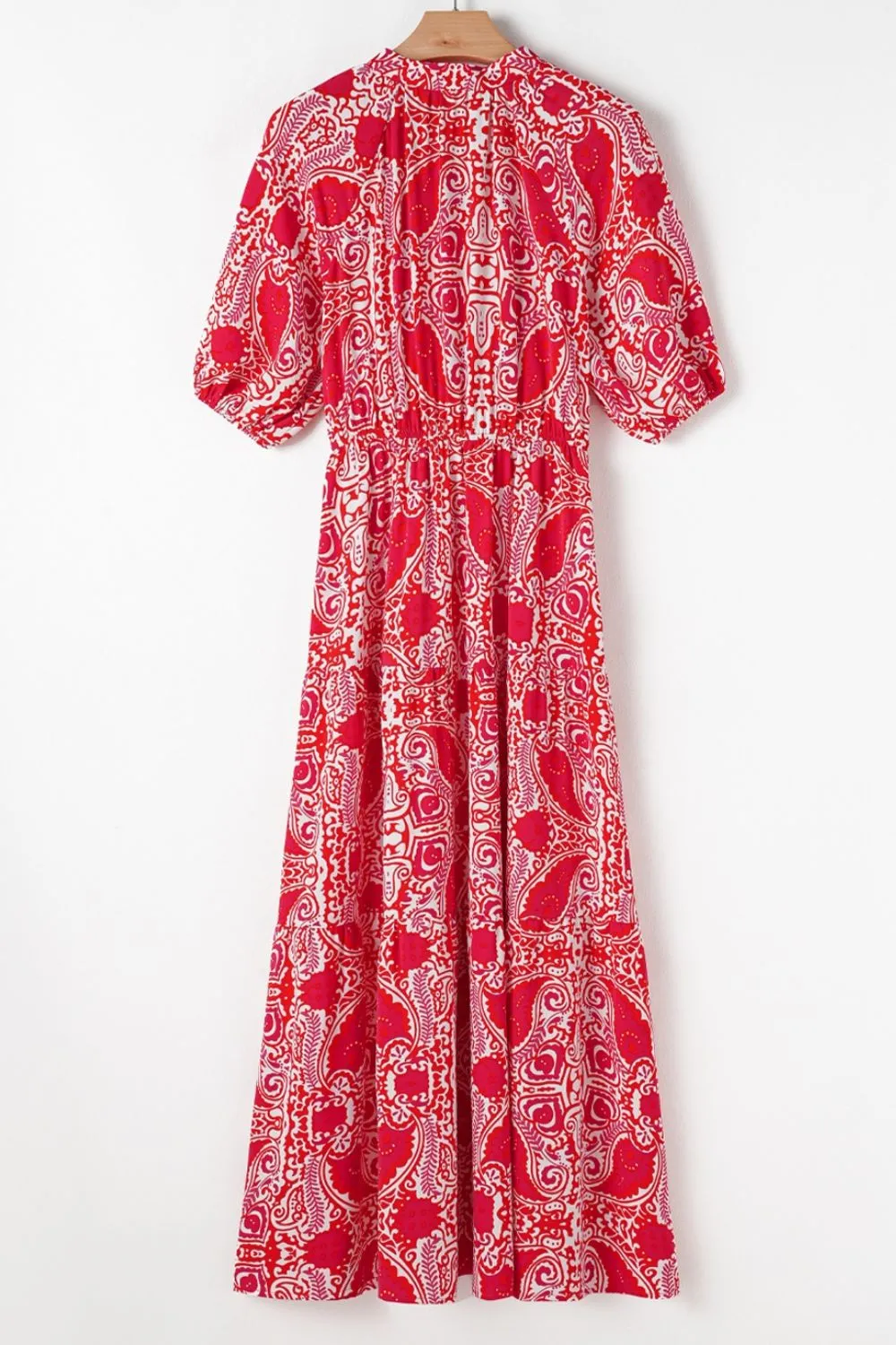 Paisley Print Side Slit Puff Sleeve High Waist Maxi Dress, image 9