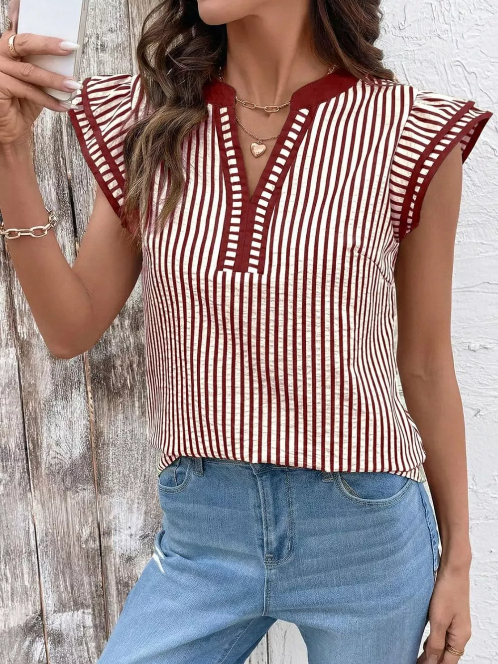 Striped Ruffle Sleeve Blouse, image 12