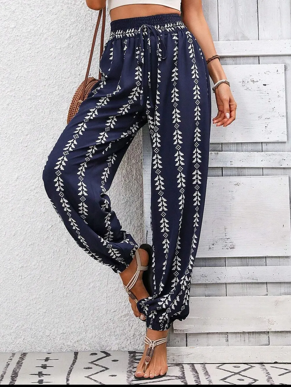 Tied Printed High Waist Pants, image 19