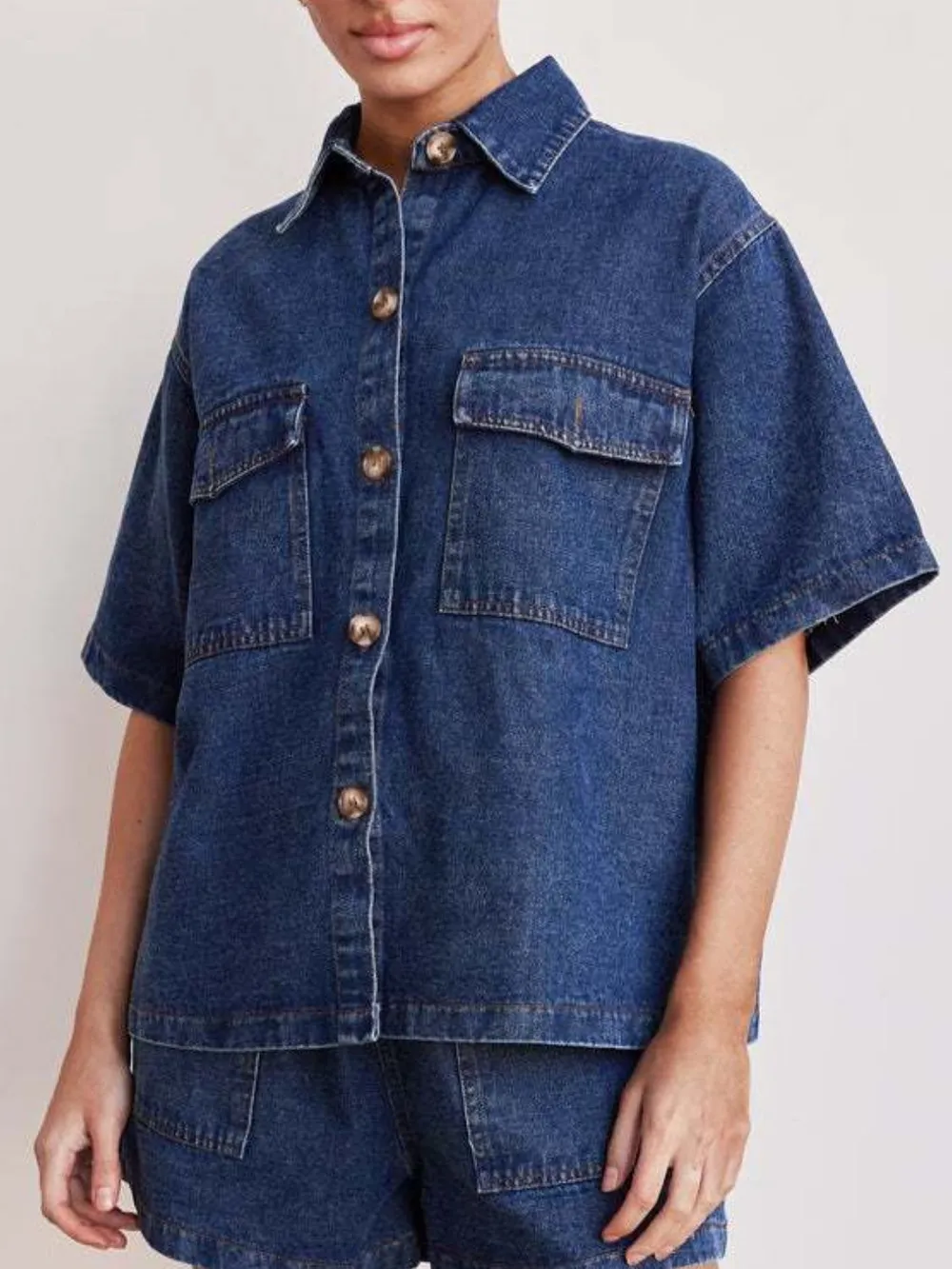 Button Up Half Sleeve Denim Shirt, image 3
