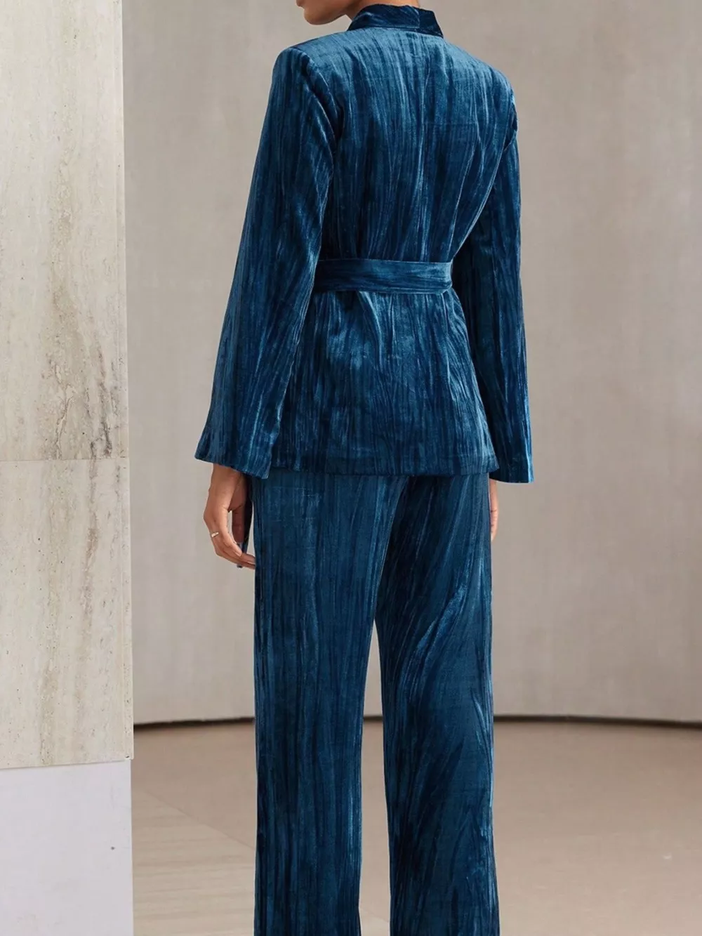 Velvet Tie Waist Blazer and Pants Set, image 11