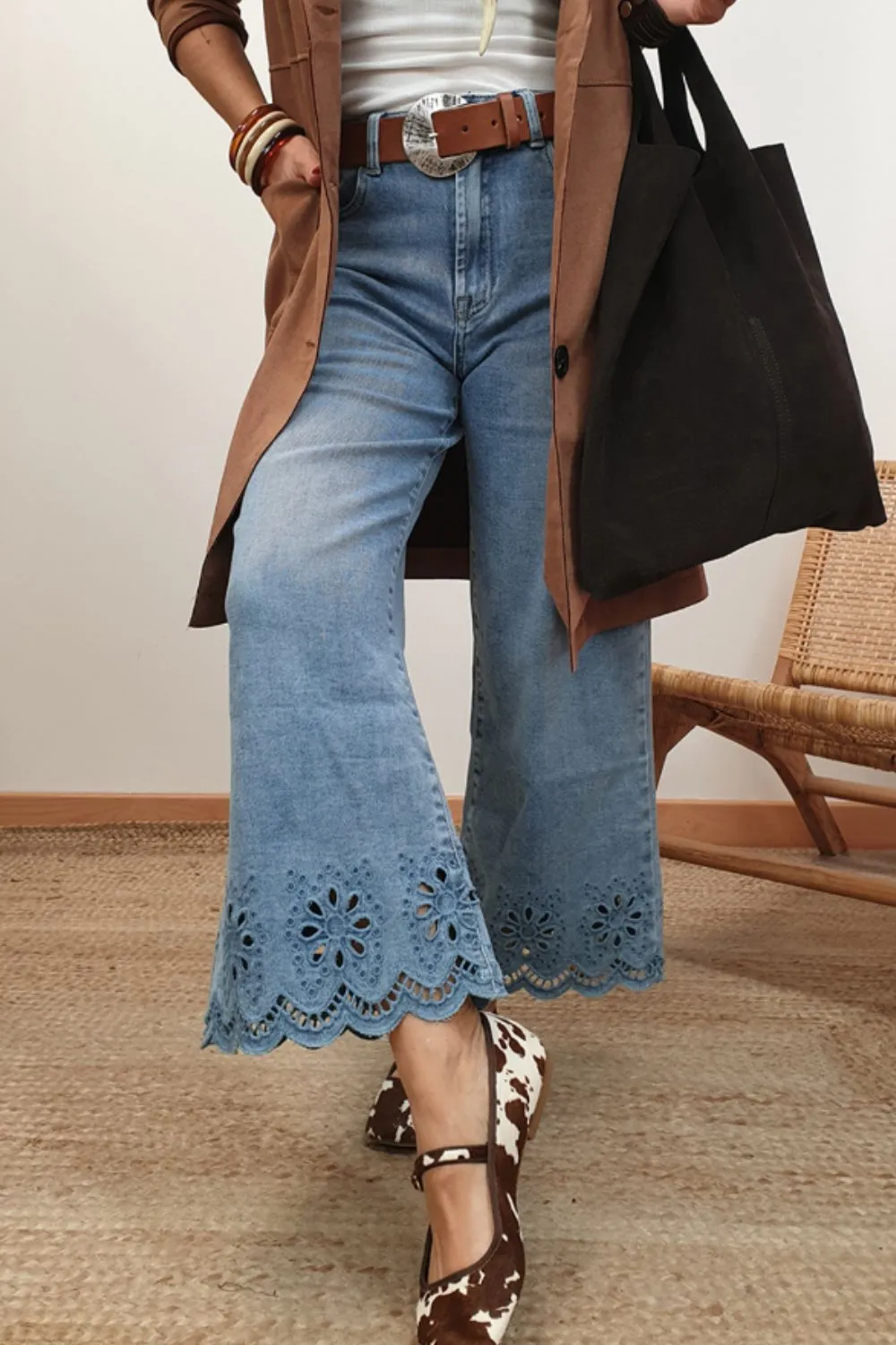 Lace Detail Cropped Wide Leg Jeans, image 6