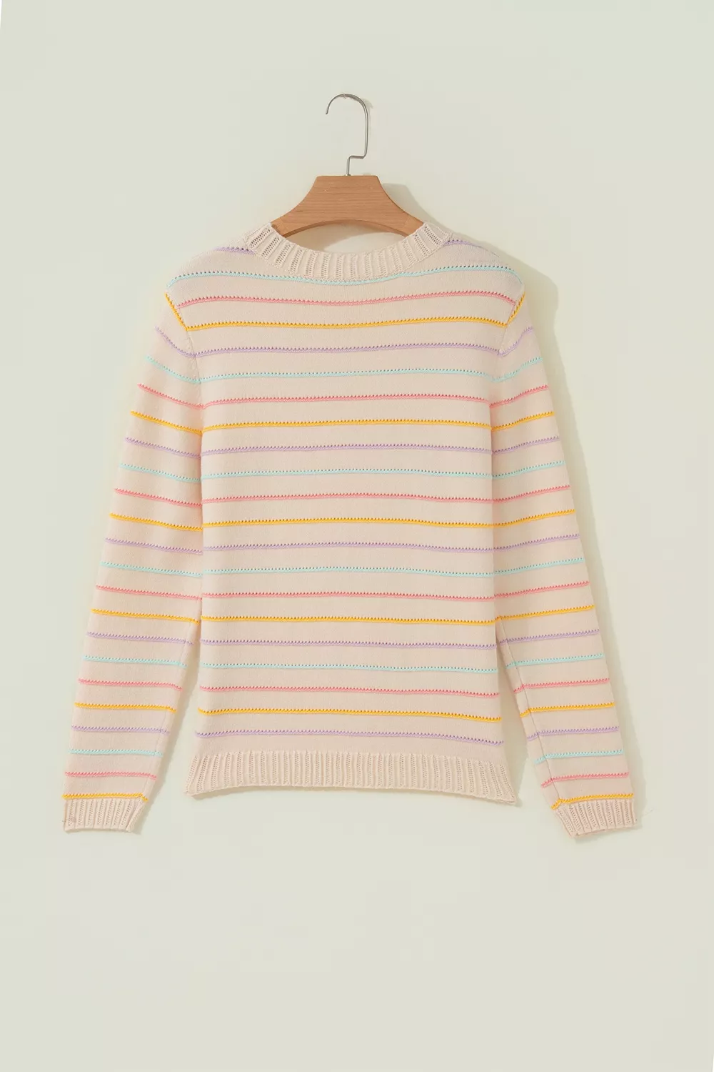 Stripe Colorful Stripes Crew Neck Knit Sweater, image 8