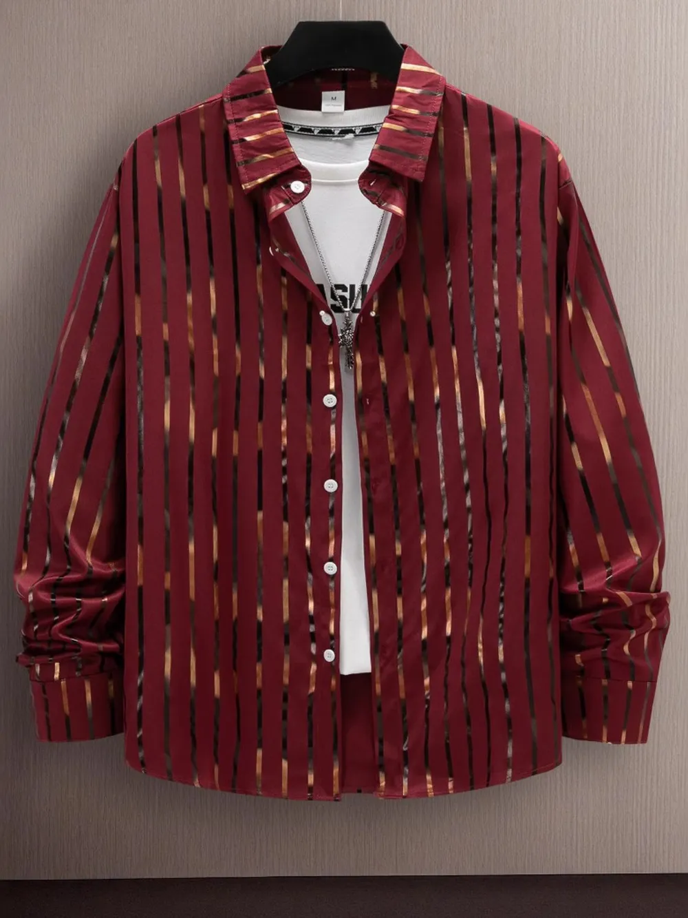 Men's Full Size Striped Button Up Long Sleeve Shirt Plus Size, image 3
