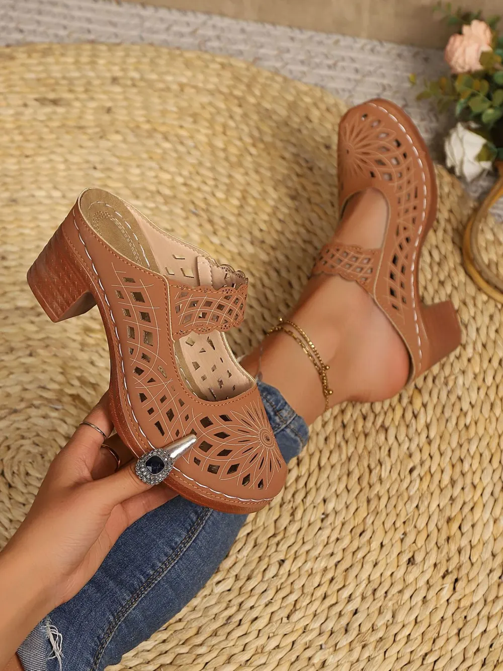 Cutout Block Heel Sandals, image 17