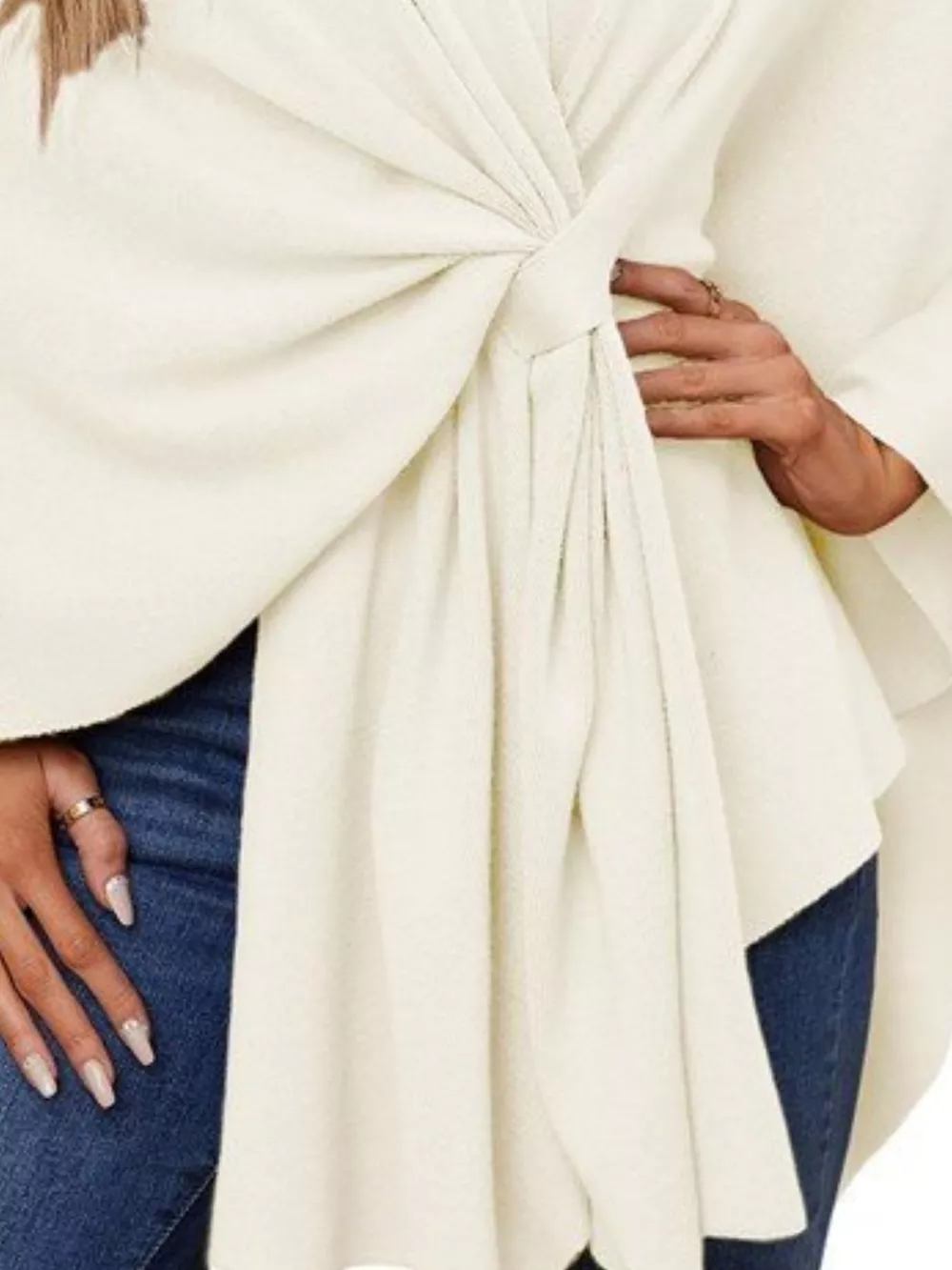 Solid Color Tie-Front Knit Cape Top, image 12