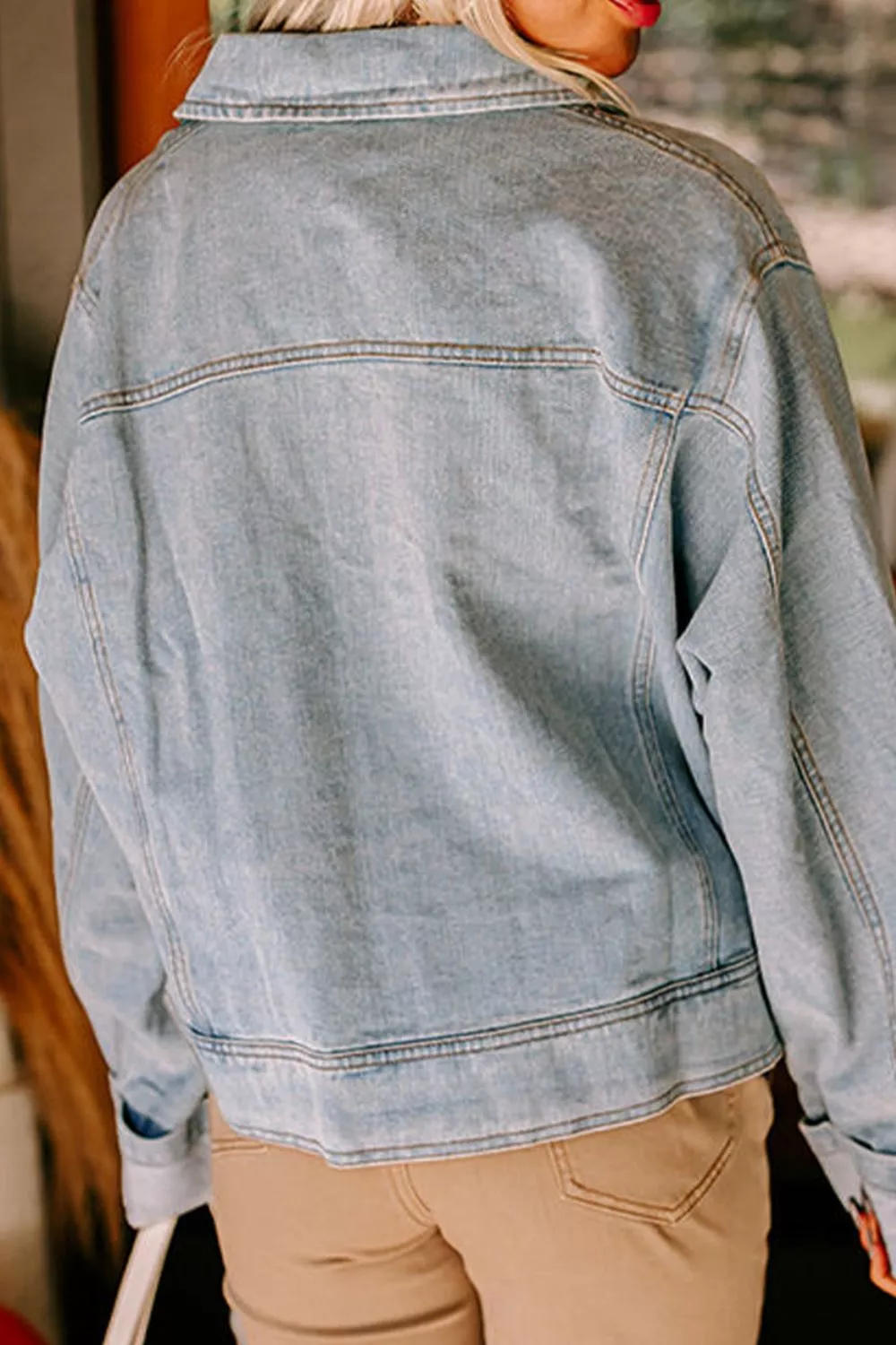Zip Up Drop Shoulder Denim Jacket, image 4
