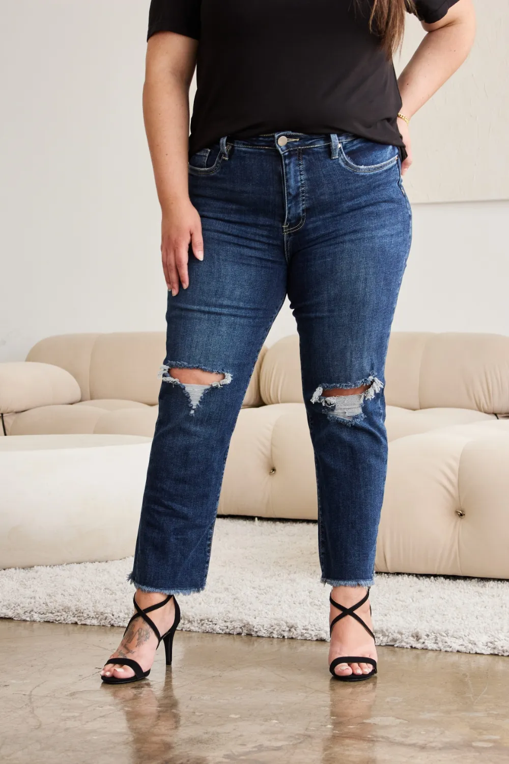 Crop Dylan Full Size Tummy Control Distressed High Waist Raw Hem Jeans, image 22