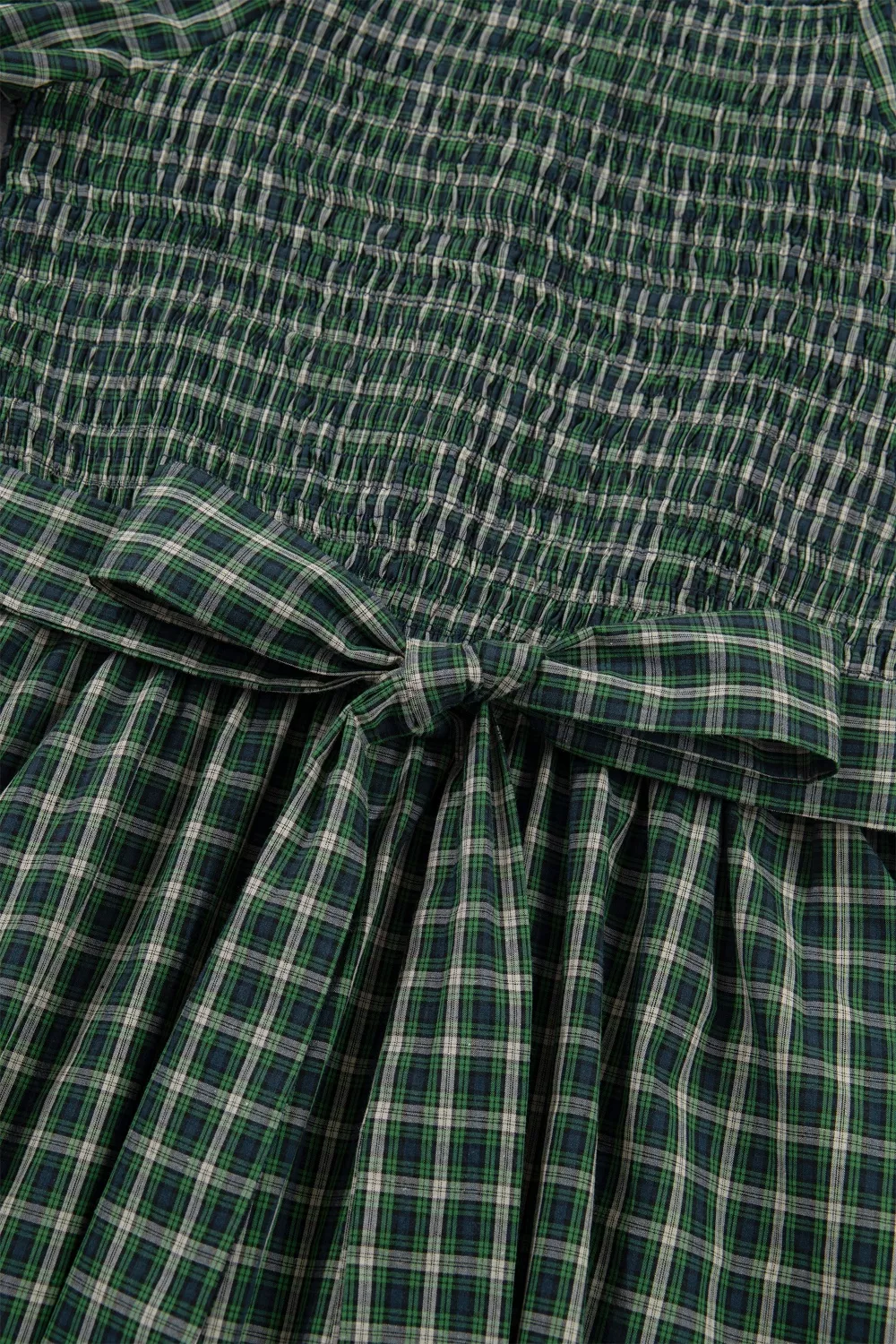 Plaid Square Neck Shirred High Waist Ruffle Hem Maxi Dress, image 10