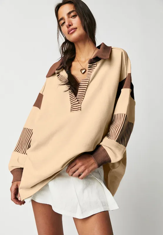 Color Block Johnny Collar Long Sleeve Sweatshirt, image 19