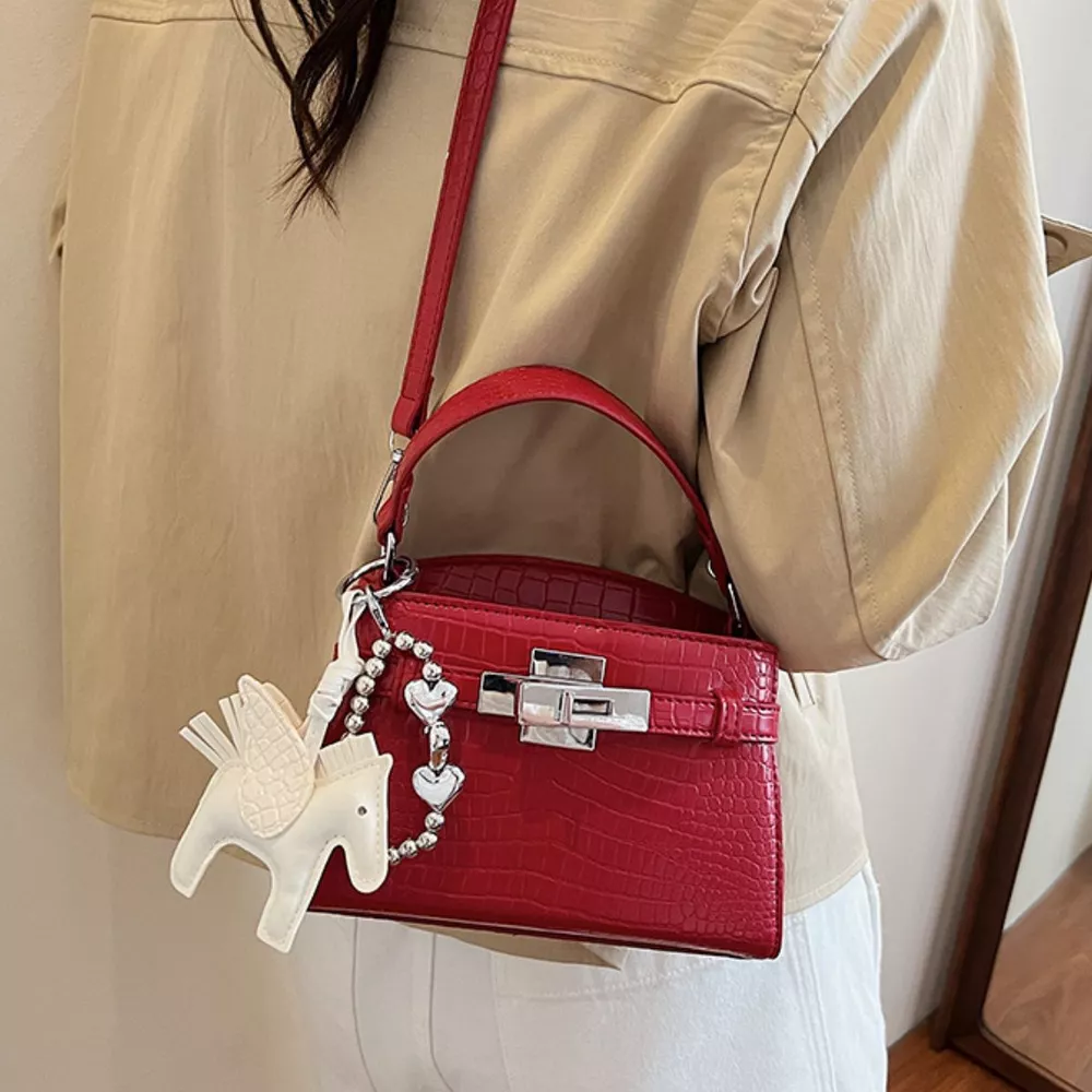 Crocodile-Embossed Top-Handle Handbag, image 2