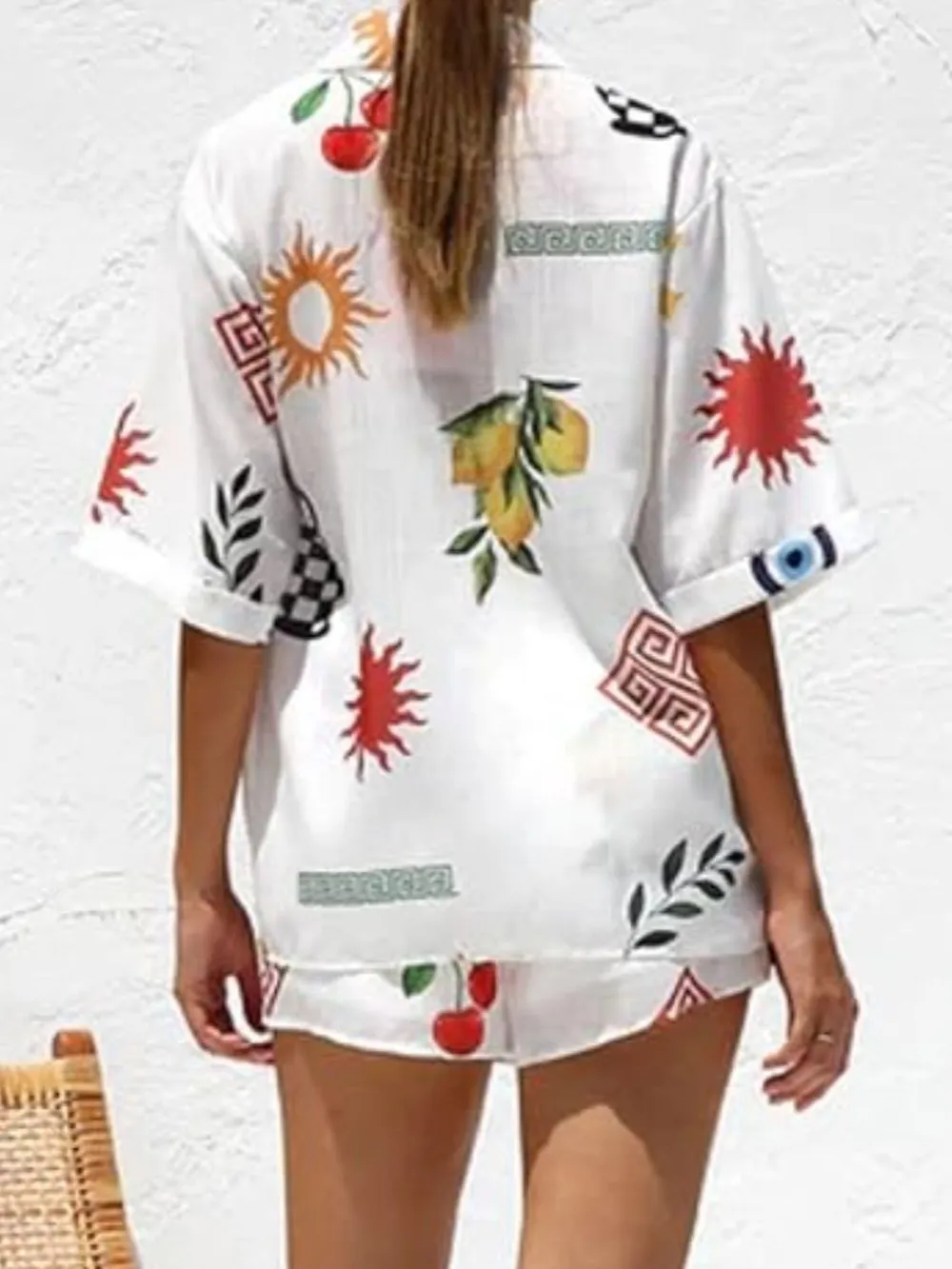 Printed Button Up Top and Shorts Set, image 9
