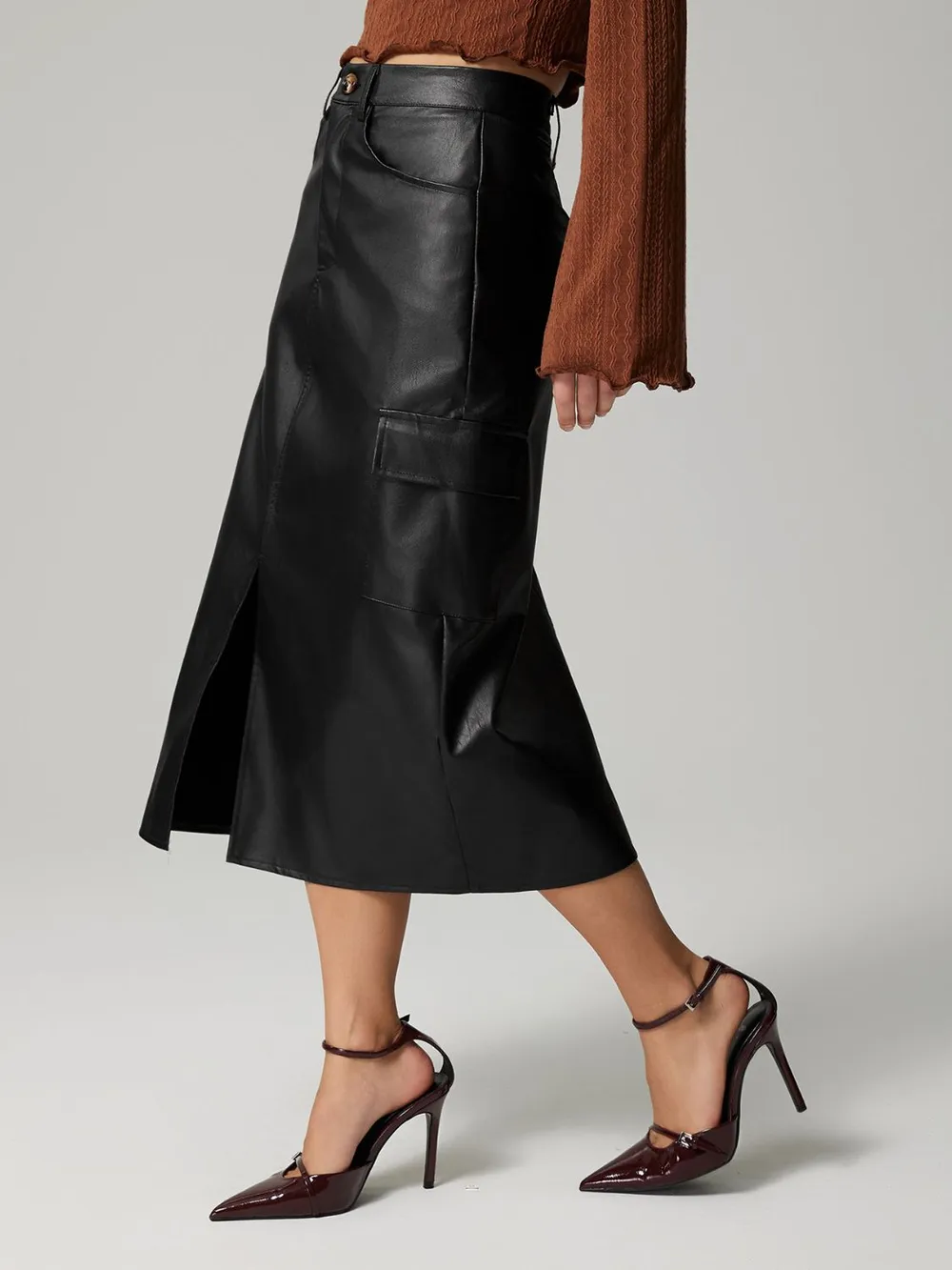 Slit Midi Skirt with Pockets, image 8