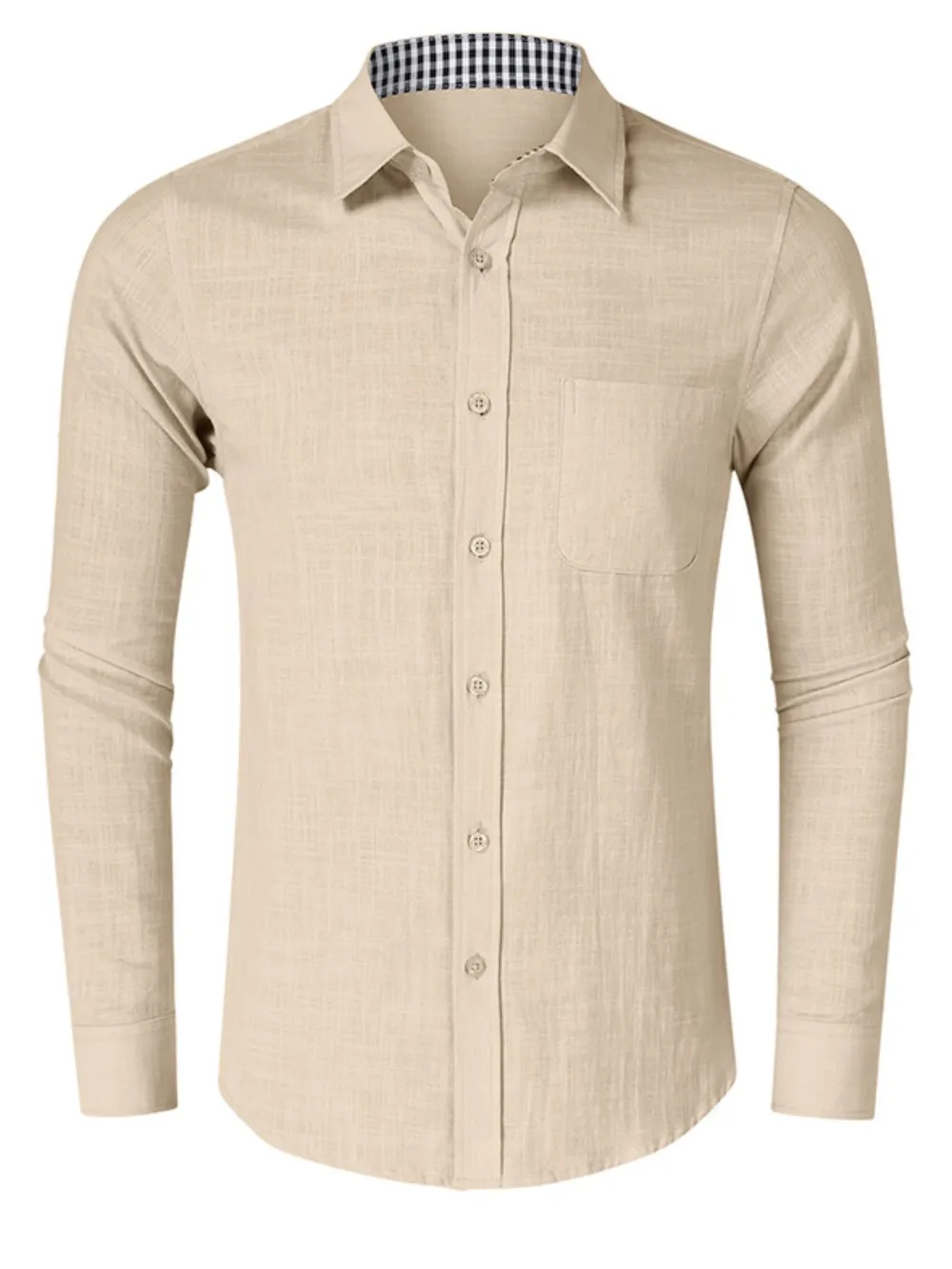 Men's Button-Down Shirt with Gingham Contrast, image 13