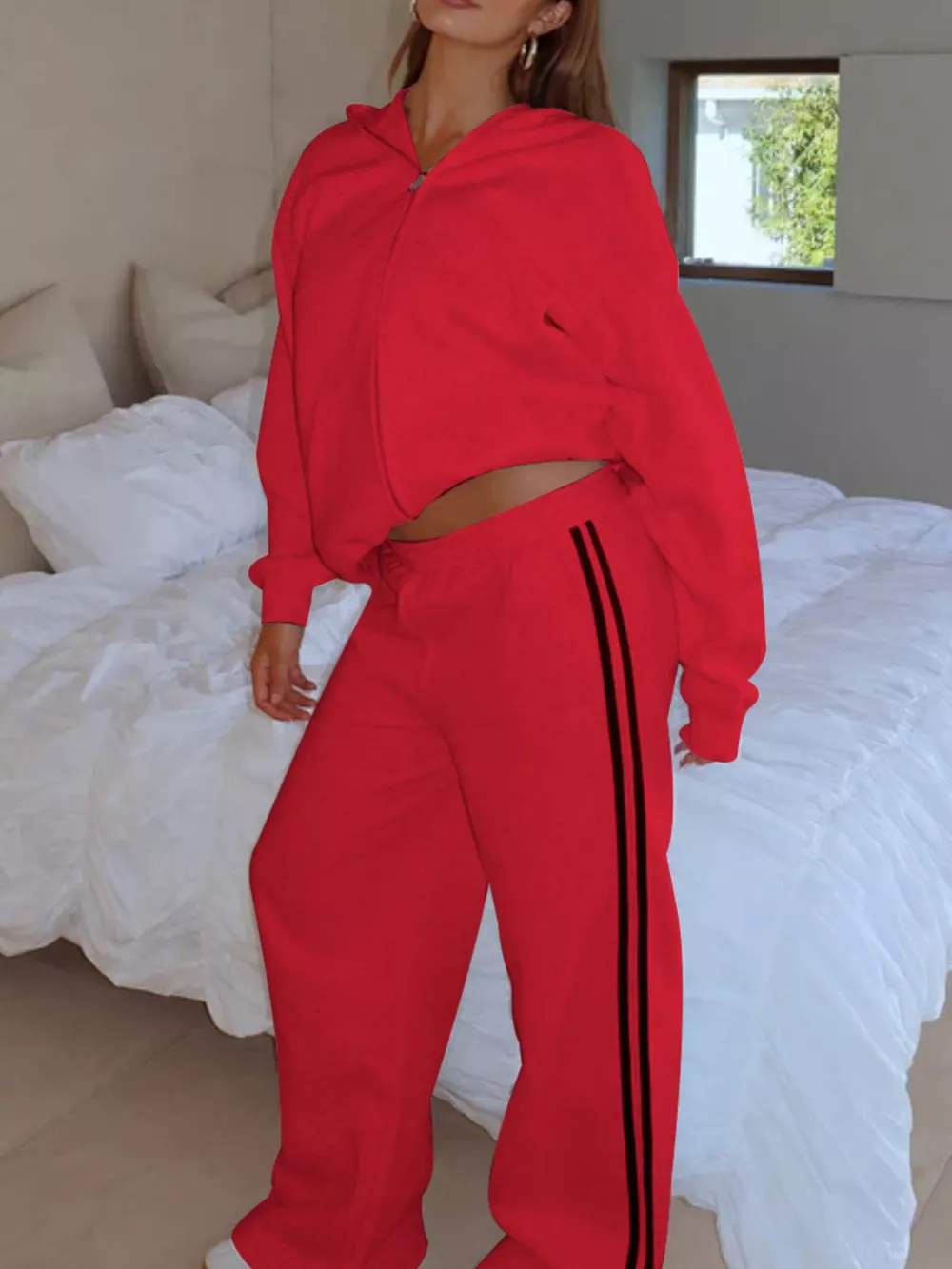 Zip Up Hoodie and Striped Pants Set, image 9