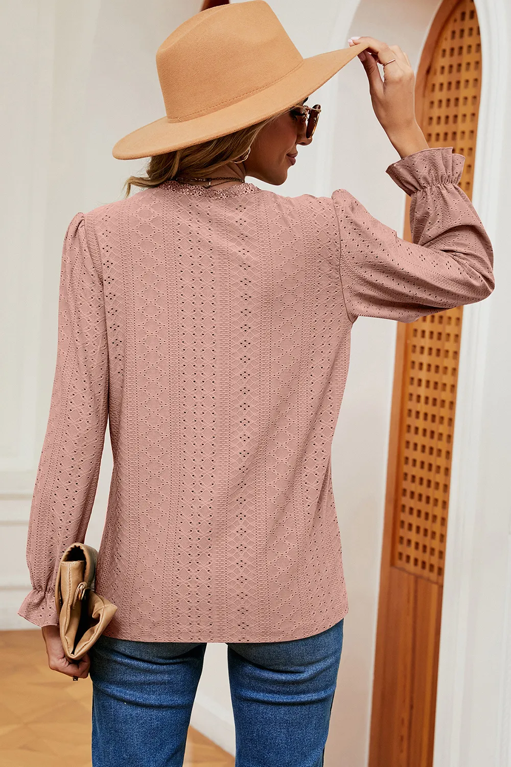 Eyelet V-Neck Flounce Sleeve T-Shirt, image 18