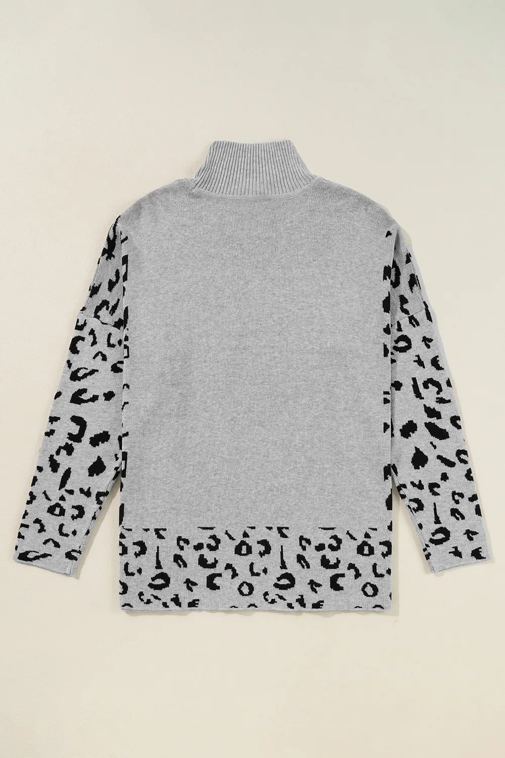 Slit Leopard Mock Neck Dropped Shoulder Sweater, image 15