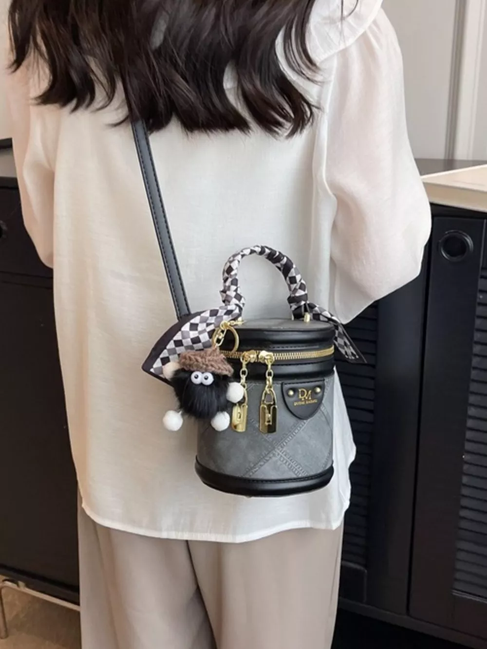 Bucket Crossbody Bag with Scarf Accent, image 6