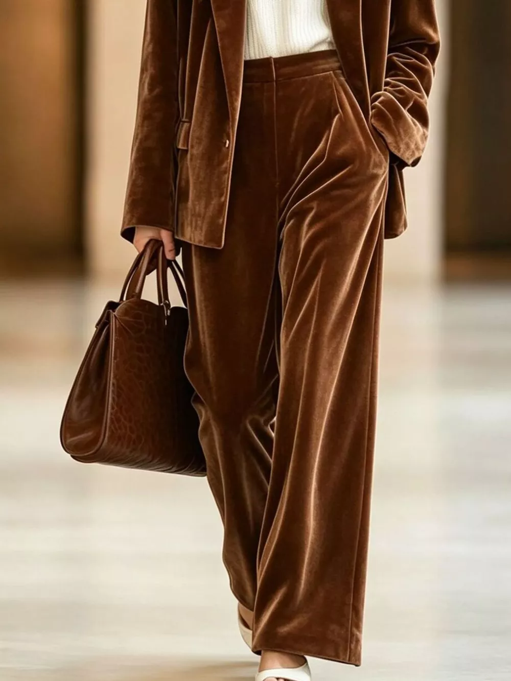 Velvet Blazer and Wide-Leg Pants Two-Piece Set, image 4