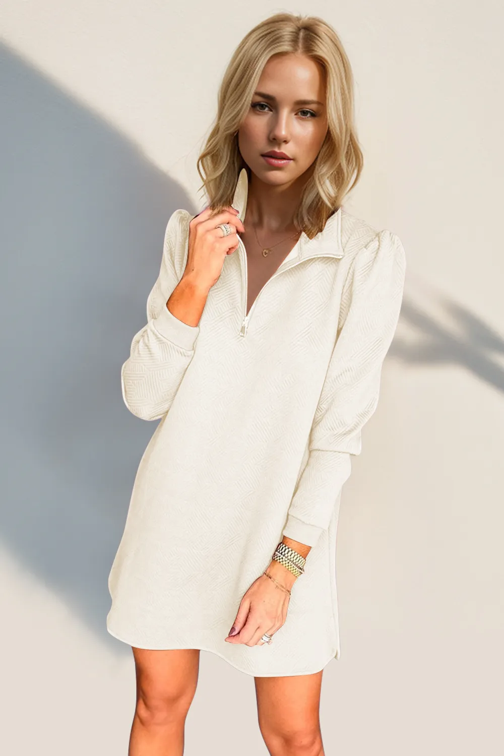 Textured Quarter Zip Long Sleeve Dress, image 18