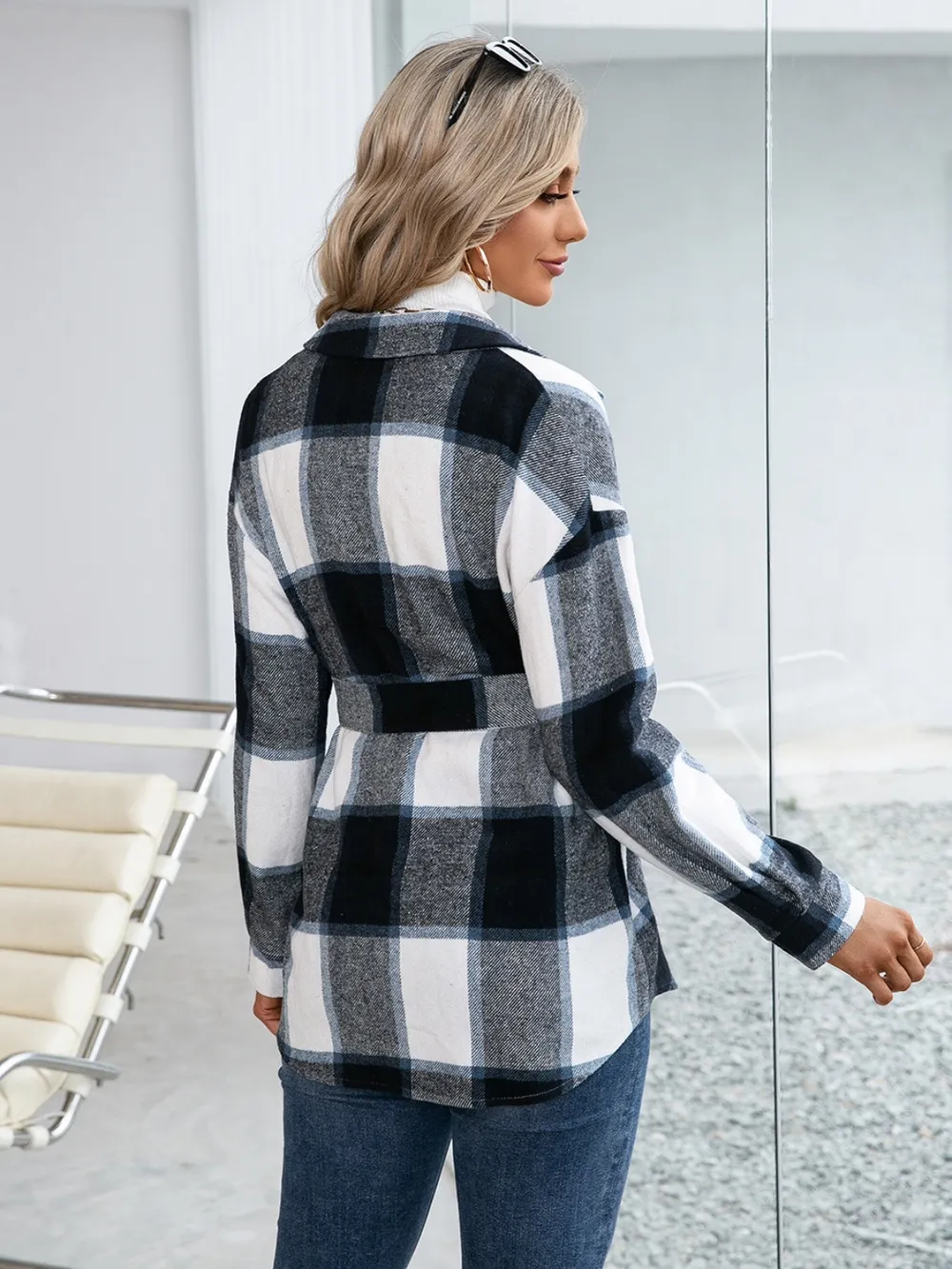Plaid Button Up Long Sleeve Shacket, image 2