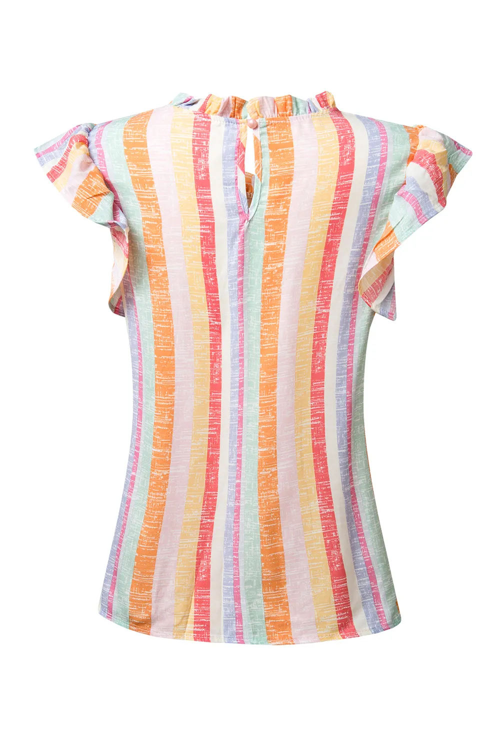 Ruffled Striped Round Neck Cap Sleeve Blouse, image 6