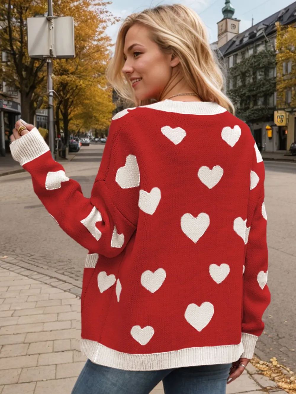 Heart Button Up Dropped Shoulder Long Sleeve Cardigan, image 10