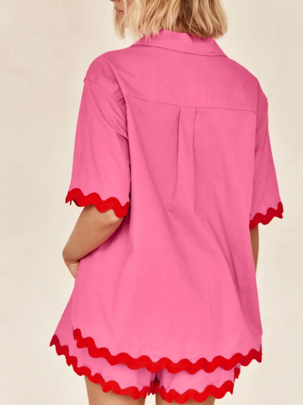 Contrast Trim Half Sleeve Top and Shorts Set, image 4