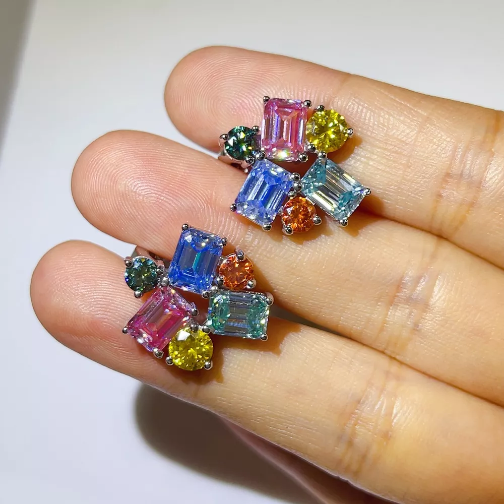 925 Sterling Silver Moissanite Multi-Color Earrings, image 5
