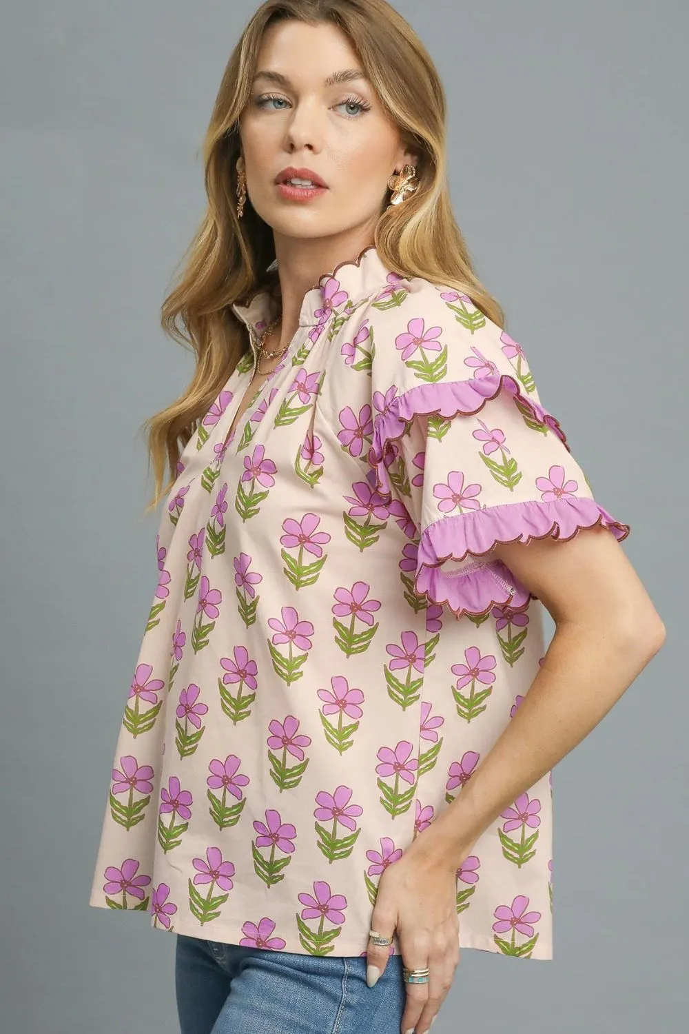 Floral Print Ruffle Short Sleeve Blouse, image 4