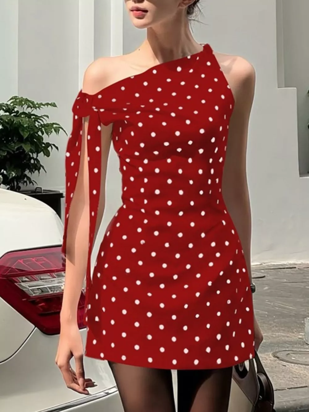 Polka Dot Sleeveless Mini Dress with Bow Accents, image 17