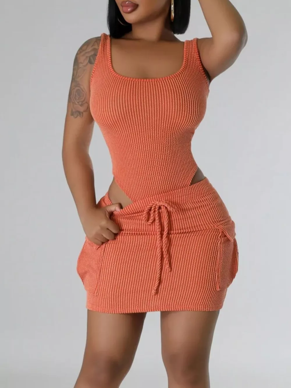 Ribbed Knit Bodysuit and Drawstring Skirt Set, image 10