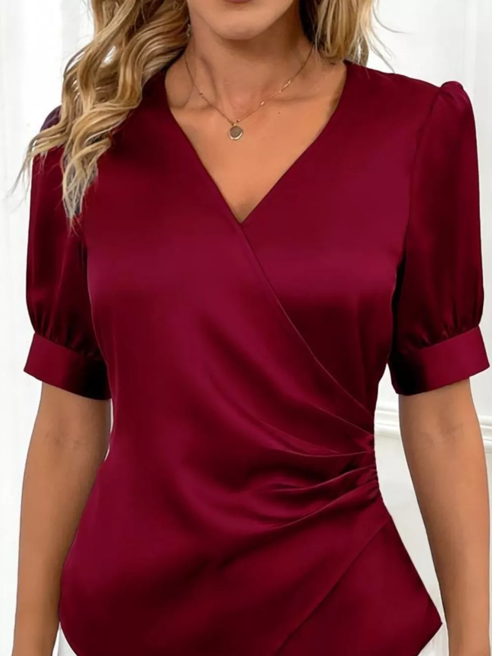 Satin V-Neck Wrap Blouse, image 6