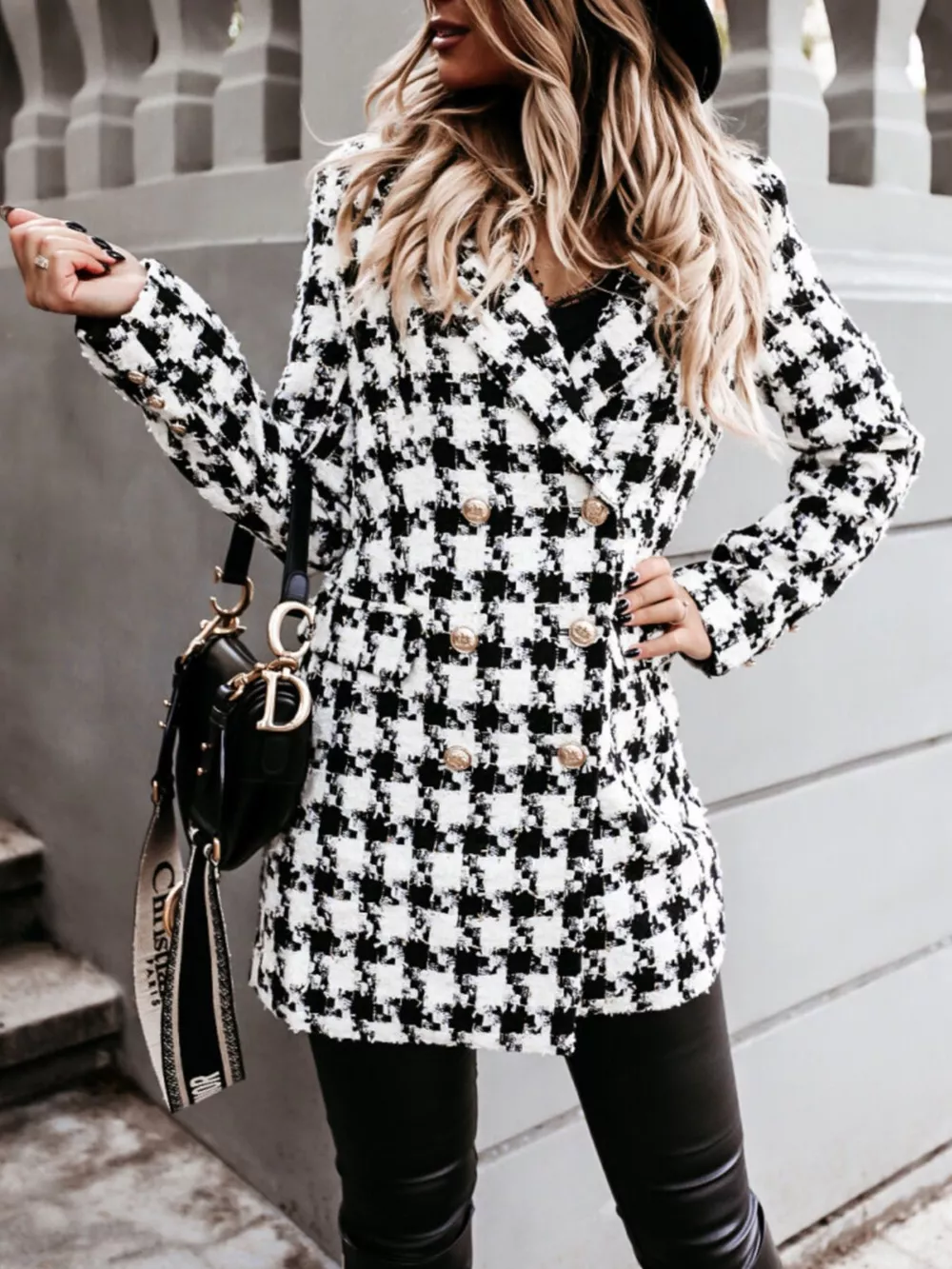 Plaid Tweed Double-Breasted Coat, image 2